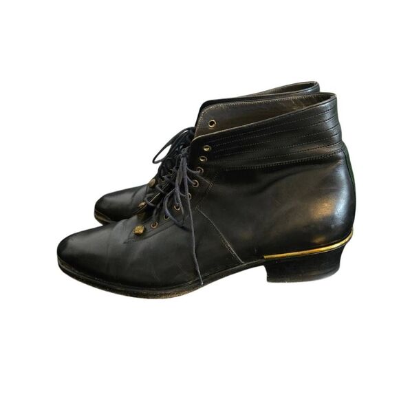 Gianni Versace Mens Lace-Up Military Ankle Boots Size 8 Black Leather Medusa But - Picture 4 of 8